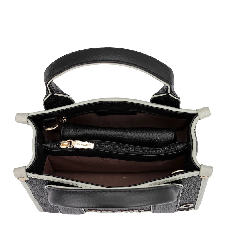 Da Milano Black Small Wax Leather Satchel - Black for Women | Best Price UAE